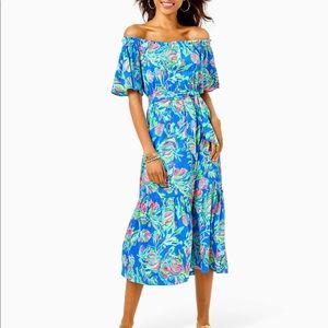 Lilly Pulitzer Merle Off-The-Shoulder Midi Dress- Like New, size L